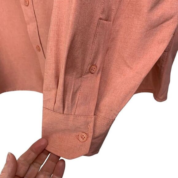 New XCaster By Tallwoods Peach Roll Tab Sleeve Quick Dry Button Polo Shirt Size - Picture 2 of 12